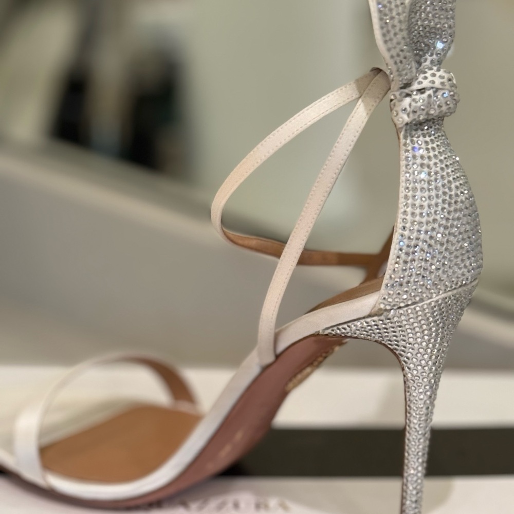 Aquazzura Silver White Crystal Heels for Formal Events